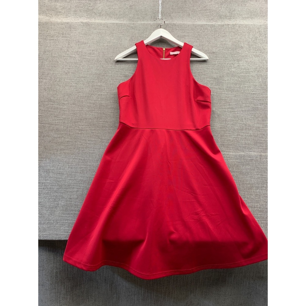 Spense Fit & Flare Dress Womens 10 Red Casual Sleeveless Back Zip Everyday Wear